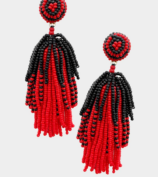 Red and Black Beaded Earrings