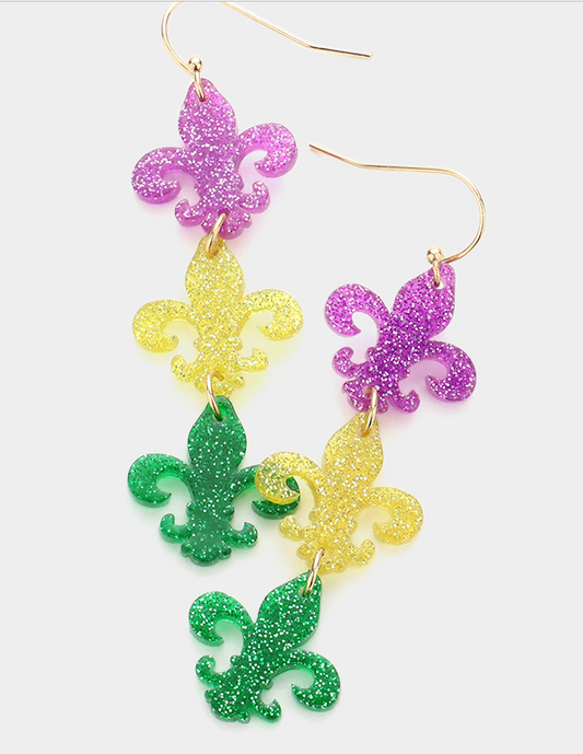 Simple Hanging Mardi Gras Earrings