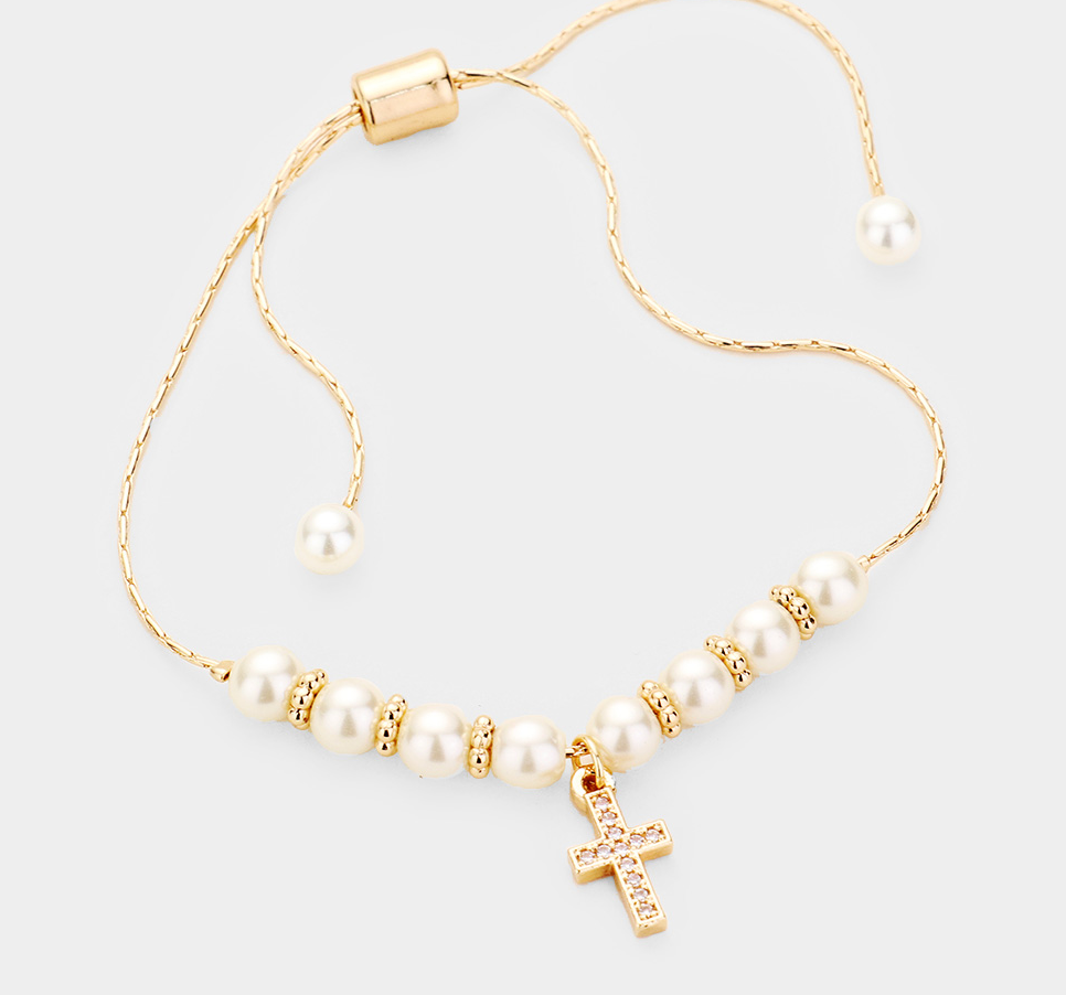 The Gold Pearl Cross Bracelet