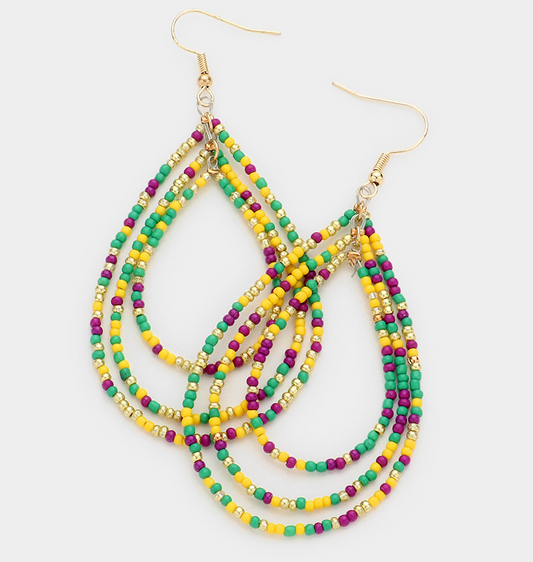 Beaded Mardi Gras Oval Earrings