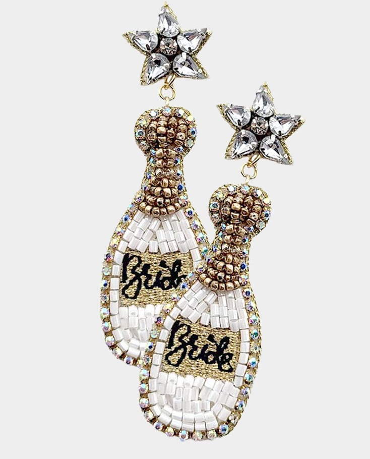 Bride Champagne Bottle Beaded Earrings