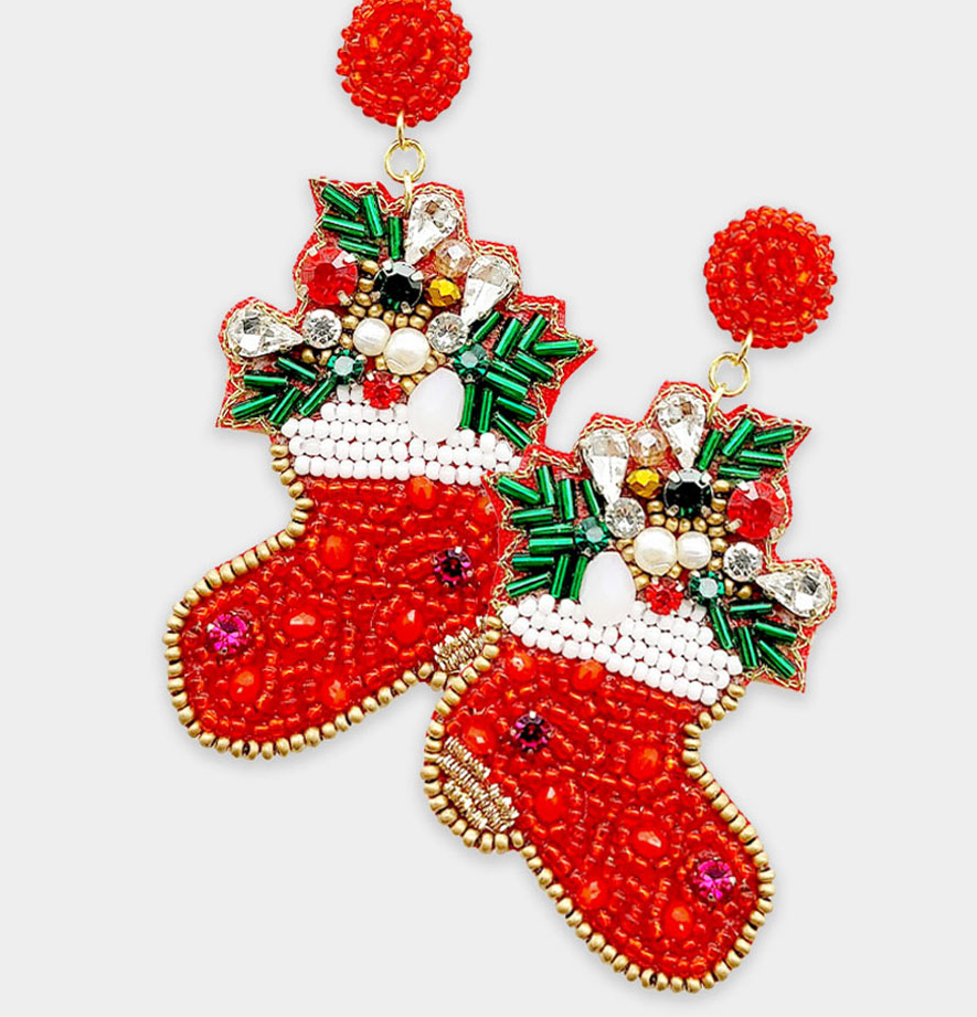 Christmas Stocking Beaded Earrings (ARRIVING SOON)