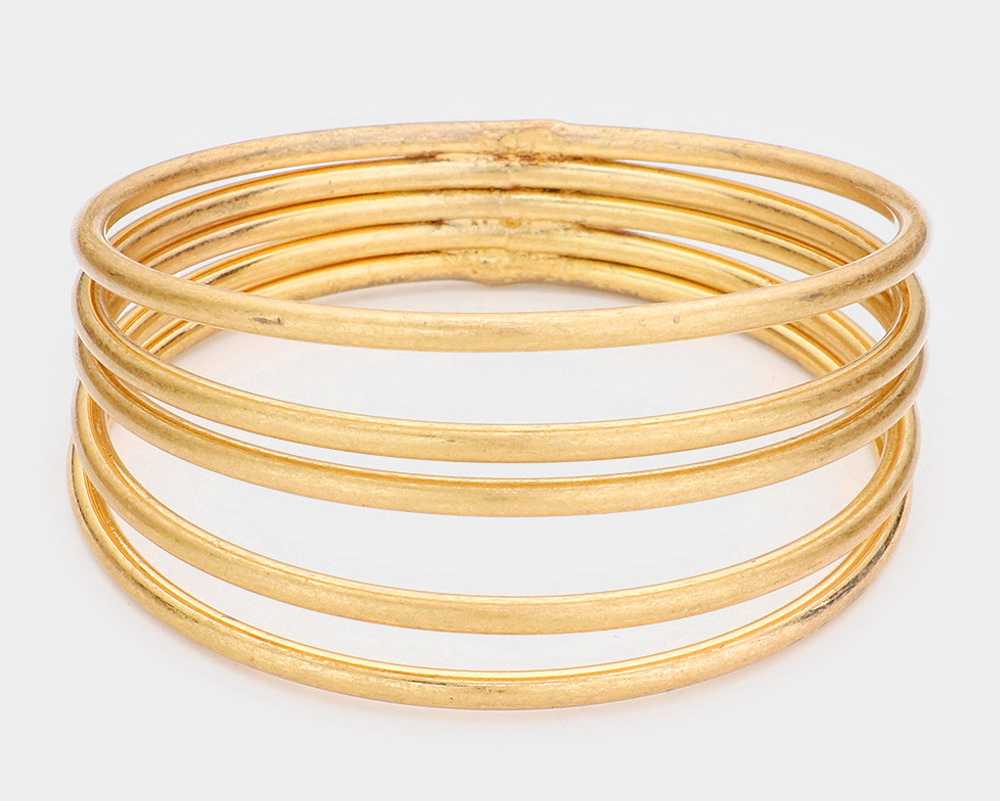 Worn Gold Split Metal Bangle Set