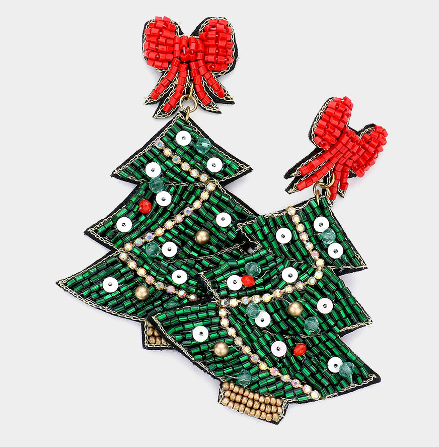 Red & Green Christmas Tree Earrings