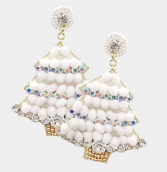 White Christmas Tree Earrings