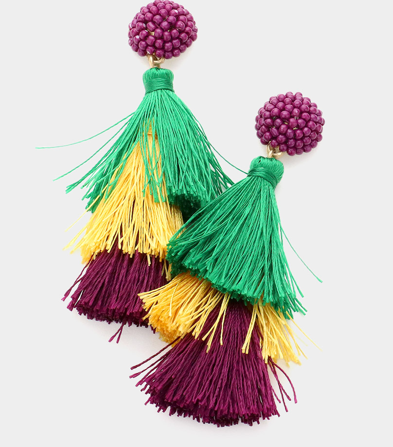 Mardi Gras Pom Earrings