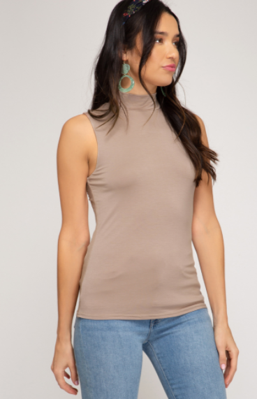 Sleeveless Mock Neck Knit Tops