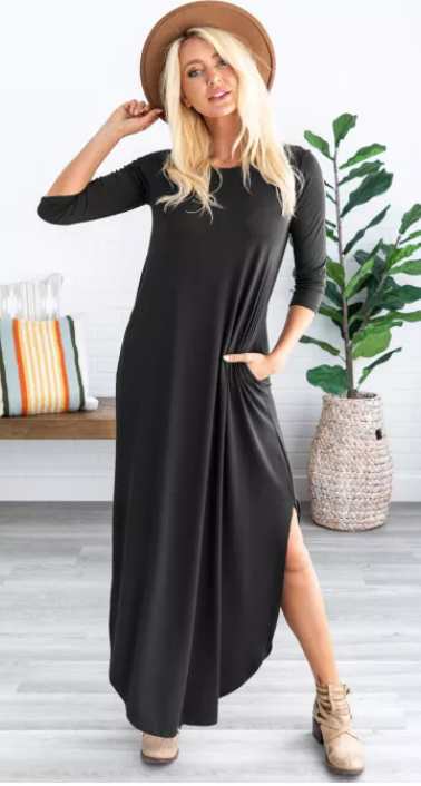 Long Sleeve Cotton Dress with Slit