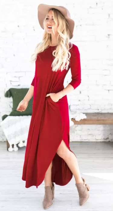 Long Sleeve Cotton Dress with Slit