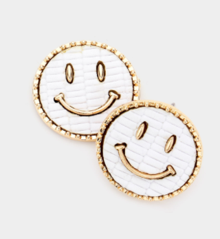 Faux Leather Smiley Face Studs