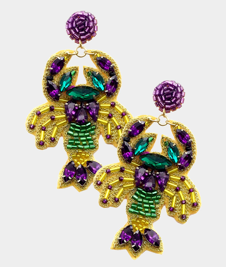 Mardi Gras Crawfish Beaded Earrings