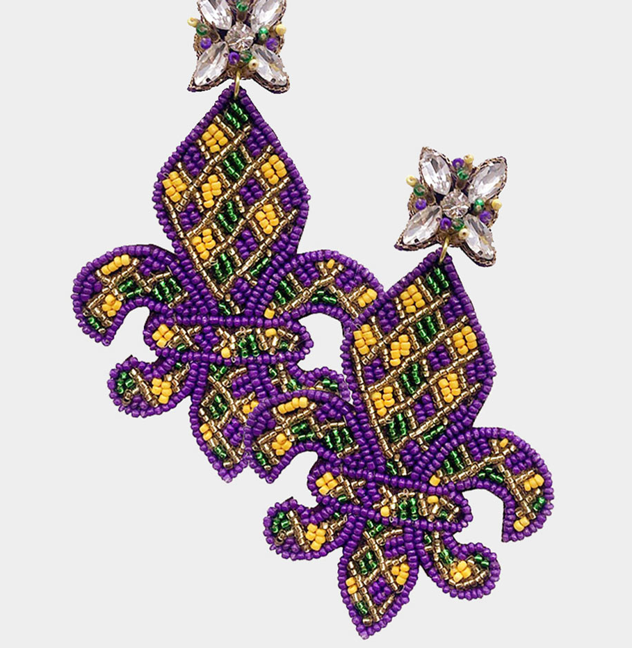 Fleur De Lis Beaded Earrings