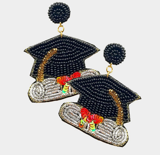 Graduation Hat Beaded Earrings