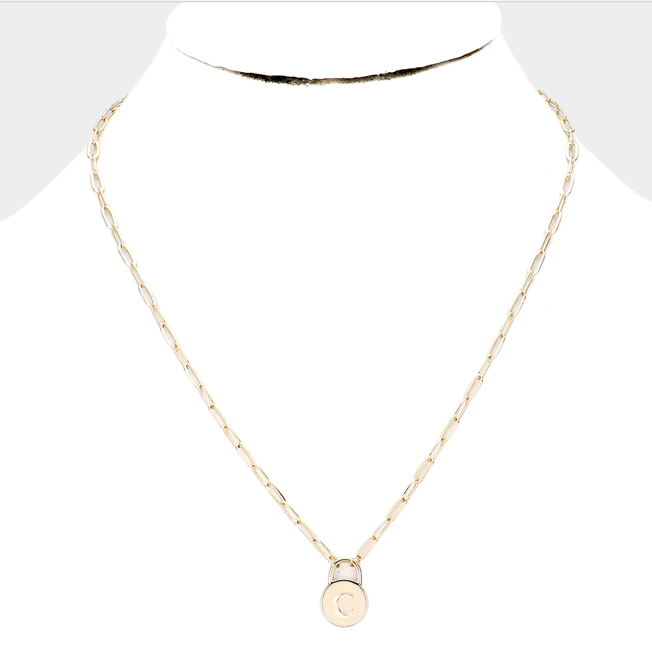 Gold C Lock Pendant Necklace