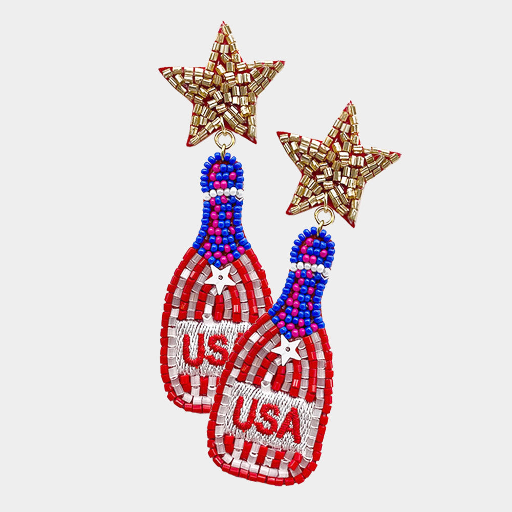 USA Champagne Bottle Beaded Earrings