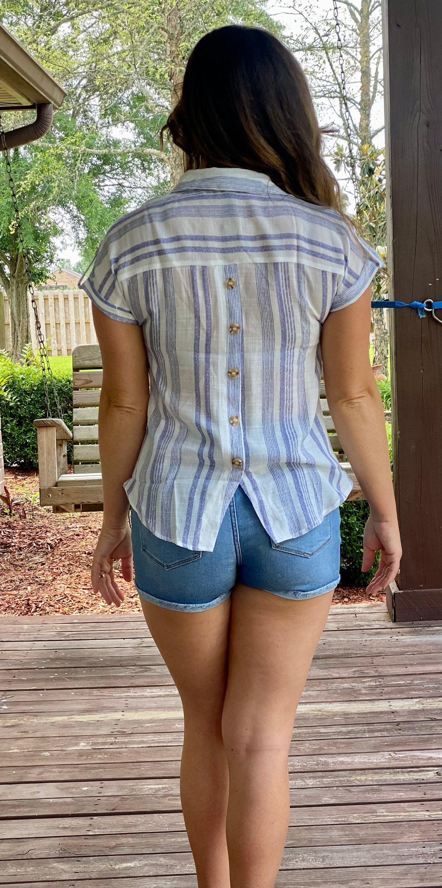 Navy Split Back Top