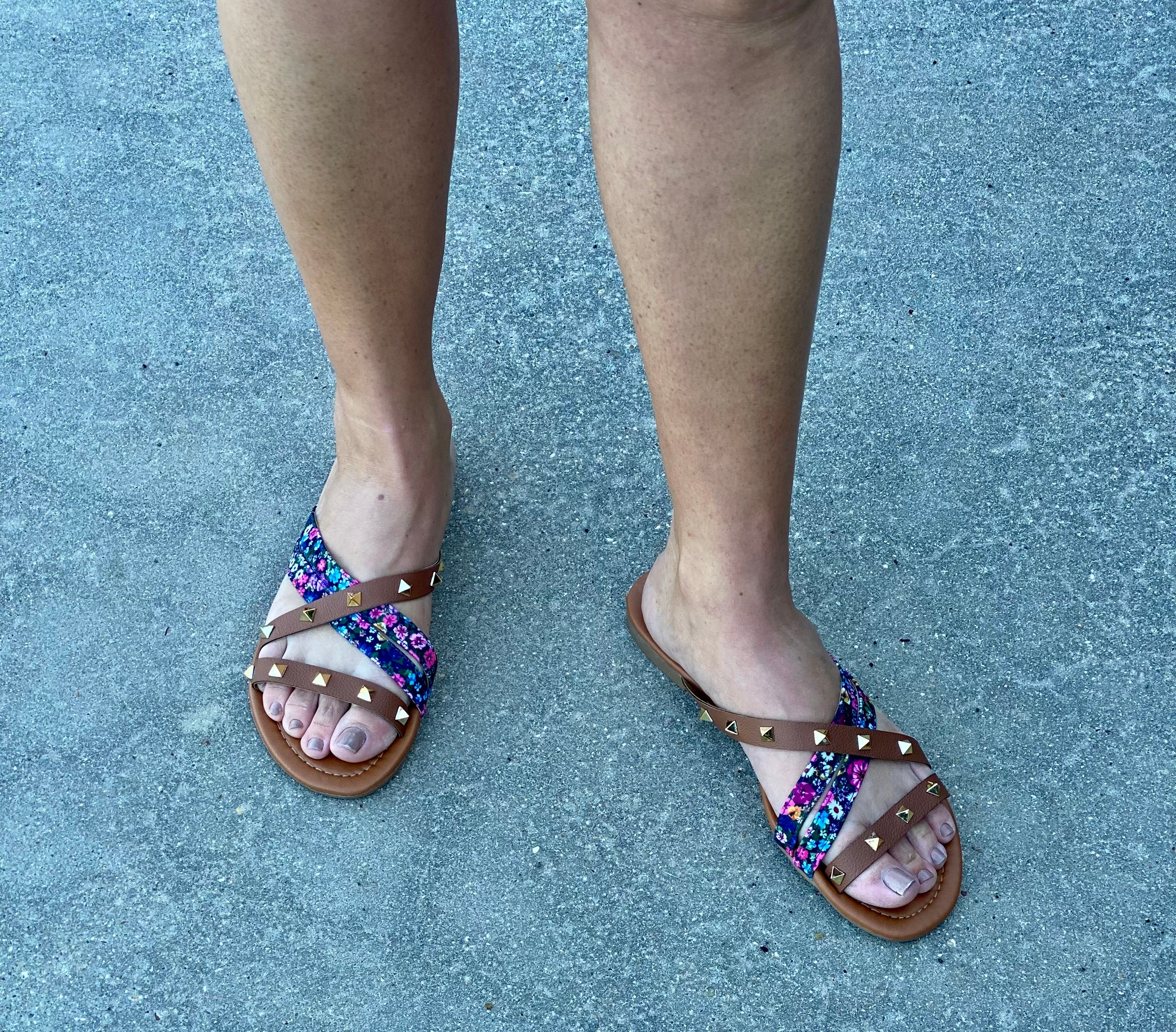 Navy Floral Stud Sandals