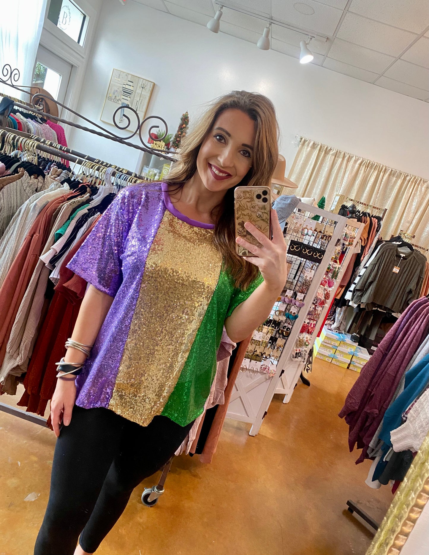 Mardi Gras Sequin Block Top