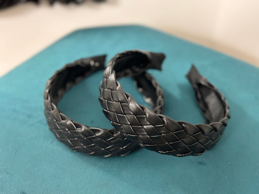 Black Braided Leather Headband