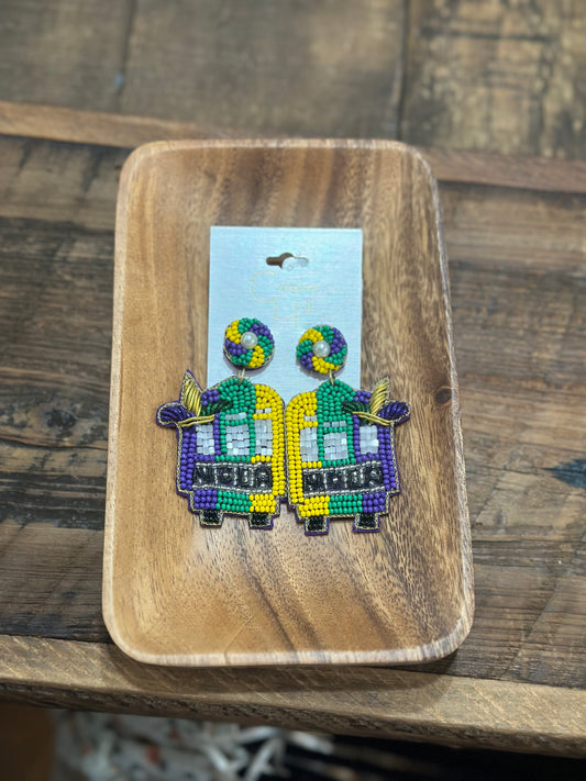 Nola Mardi Gras Car Beaded Earrings