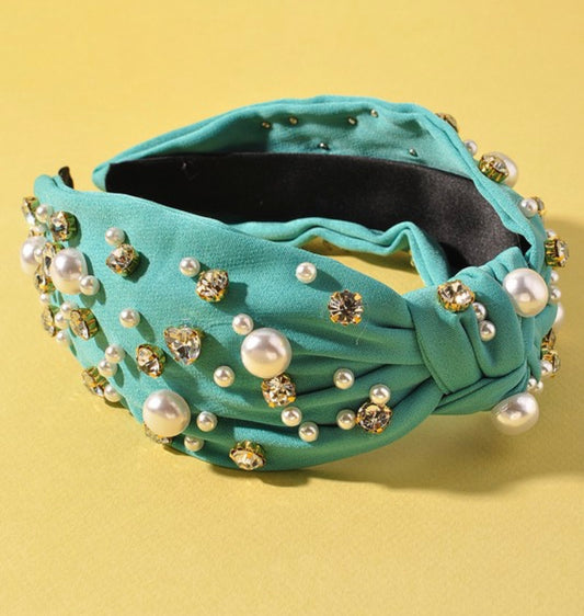 Turquoise Rhinestone & Pearls Headband