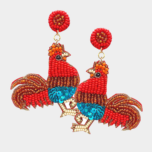 Rooster Beaded Earrings