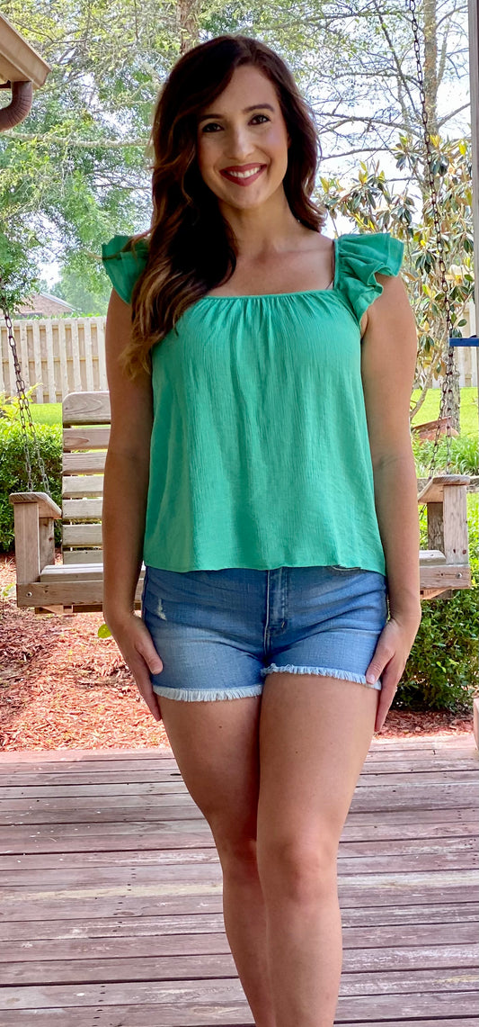 The Green Tiered Ruffle Top