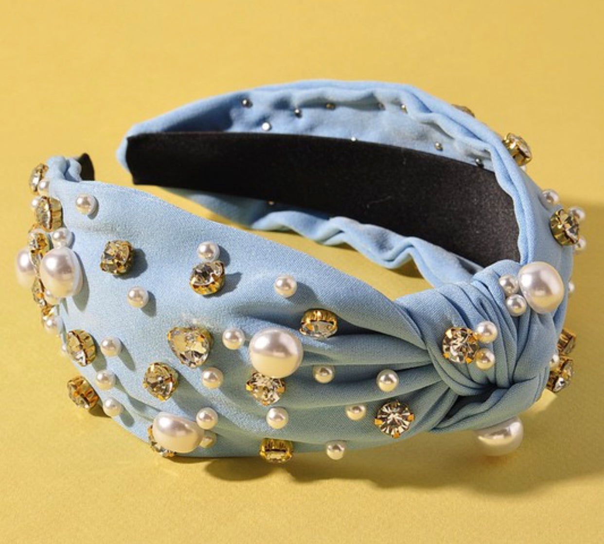 Light Blue Rhinestone & Pearls Headband