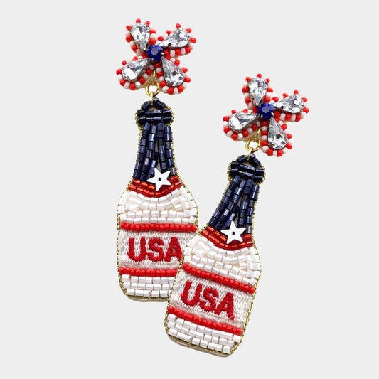 USA Champagne Bottle Beaded Earrings