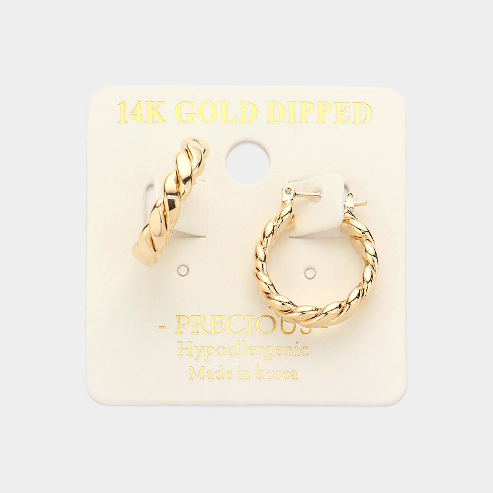Tiny Gold Braided Hoops