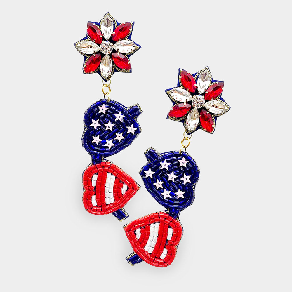 Fourth of July Sunglasses Beaded Earrings