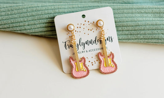 Pink Custom Guitar Earrings