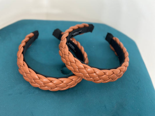 Brown Braided Leather Headband