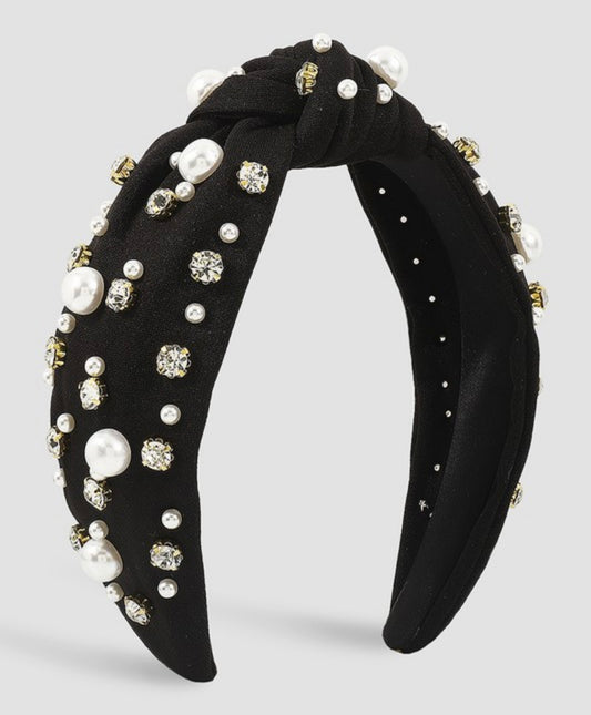 Black Rhinestone and Pearl Head Band