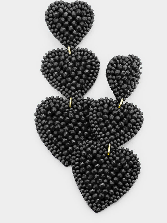 Black Heart Beaded Earrings