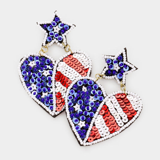 Red White & Blue Beaded Earrings