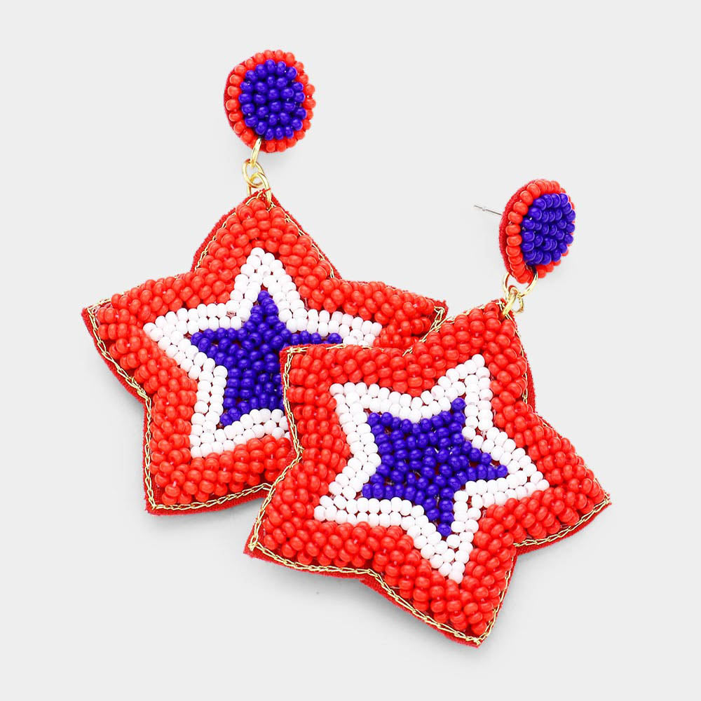 Red White & Blue Beaded Earrings