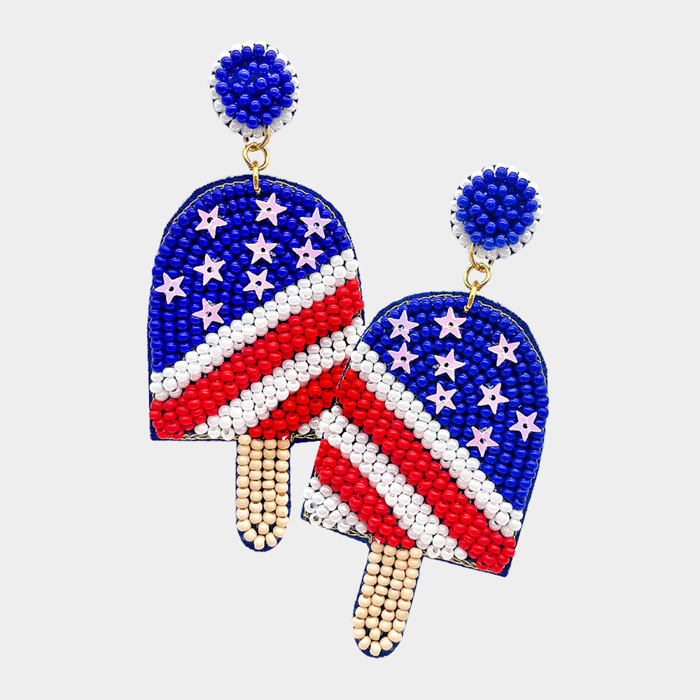 Red White & Blue Beaded Earrings