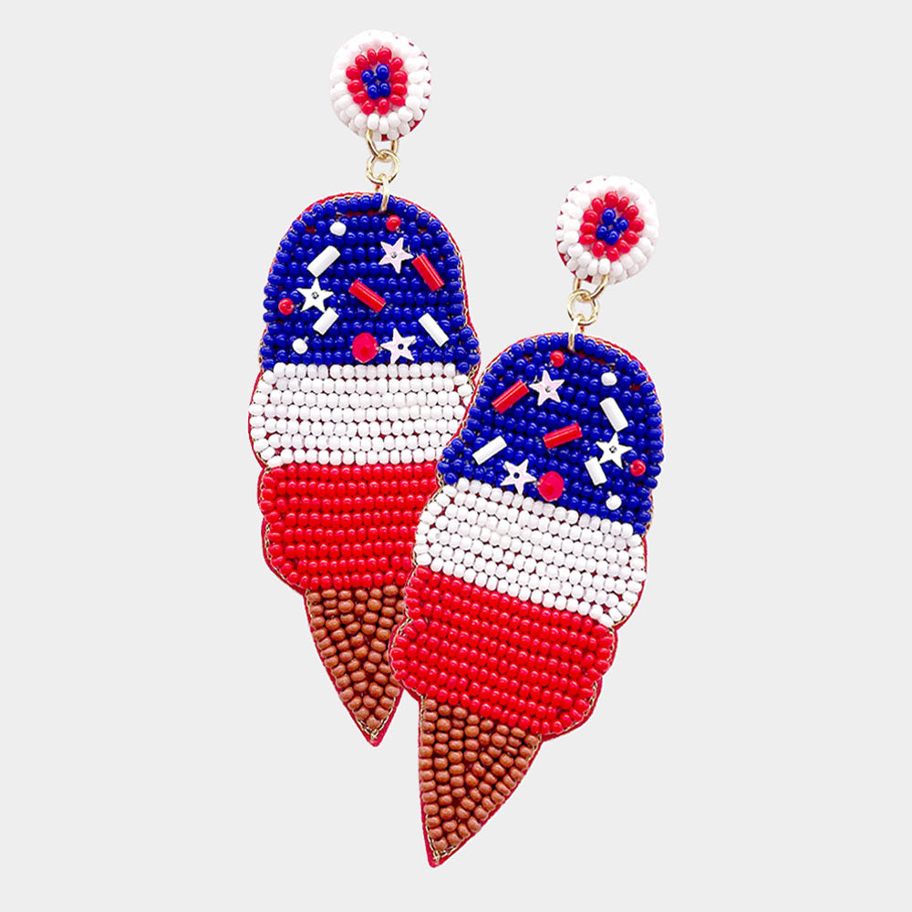 Red White & Blue Beaded Earrings